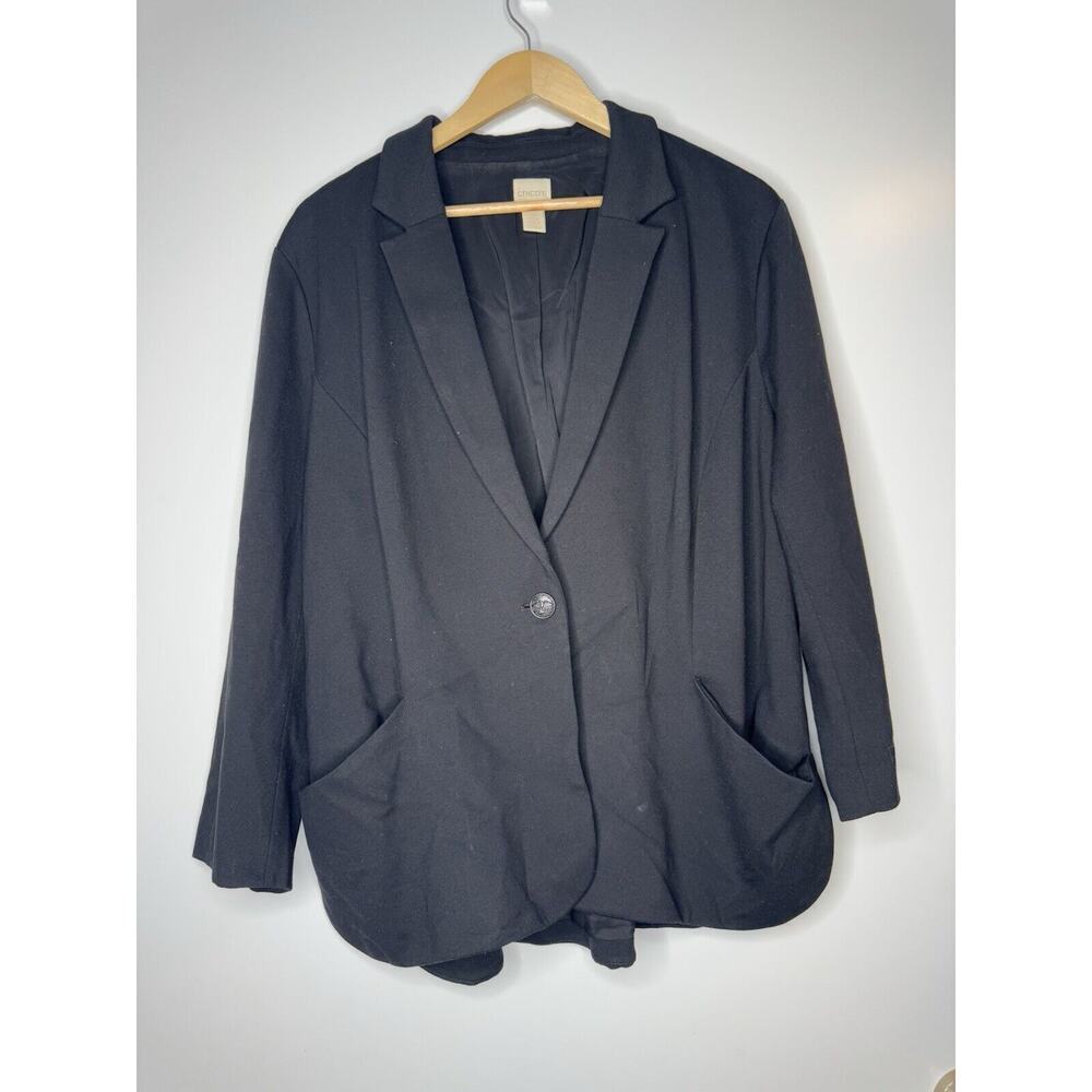 Chicos Ribbed Knit Single Button Blazer Jacket Black Size 3 (16) XL Jacket